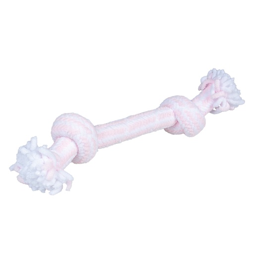 [15025] Puppy soft touw met 2 knopen 30x6x6cm roze/wit