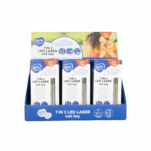 [15373] 7 in 1 laser kattenspeeltje 11,5x1,5x1,5cm - display zilver