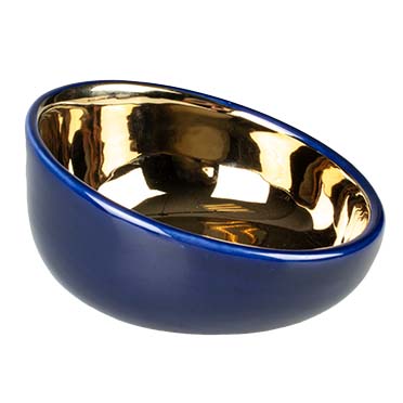 [15474] Eetkom Stone Obliq gold M - 340ml - 15x15x8cm blauw/goud