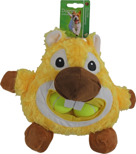 [020 5528] Boon hond speelgoed buidelbek bever + 2 tennisballen geel 23cm