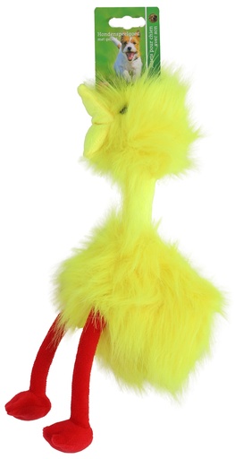 [020 5596] Boon hond speelgoed fluffy bird geel/rood  + piep 35cm