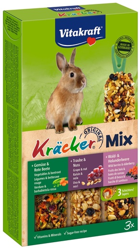 [25227] Vitakraft Kräcker Trio-Mix groente/noot/bosbessen konijn 3in1