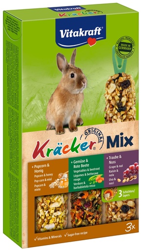 [25087] Vitakraft Dwergkonijn Multivit/Groente/Popcorn 3 in 1