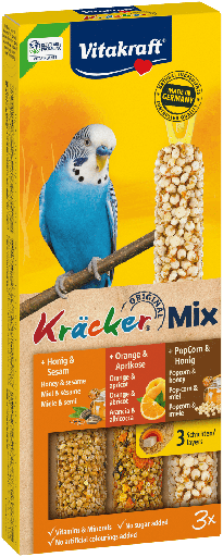 [21239] V * Vitakraft Trio Mix  honing/sinaasappel/popcorn kräcker parkiet 3in1
