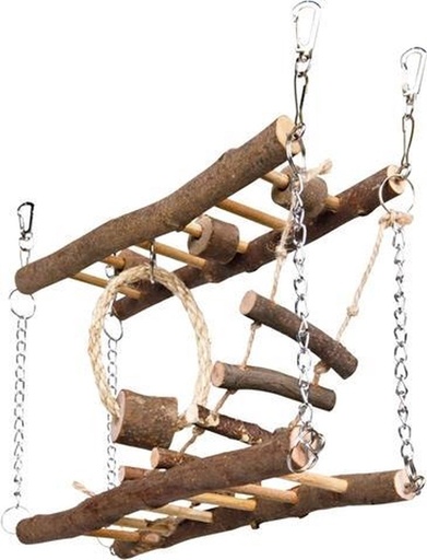 [61650] Hangbrug met ketting, hamsters, schorshout, 27 × 17 × 7 cm