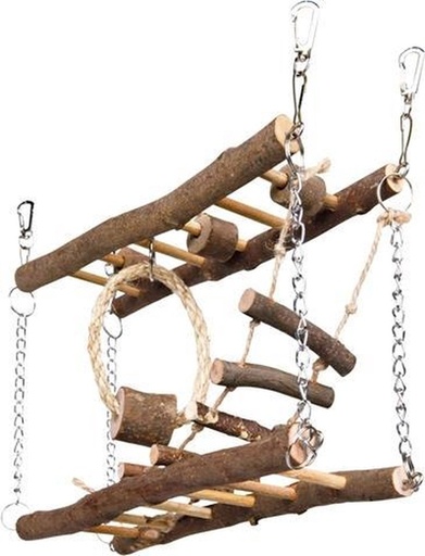 [BR_170485] Hangbrug met ketting, hamsters, schorshout, 27 × 17 × 7 cm