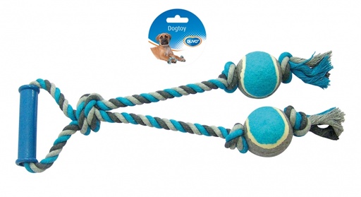 [BR_174325] Knoop Katoen Lus Met 2 Tennisballen 43cm grijs/blauw