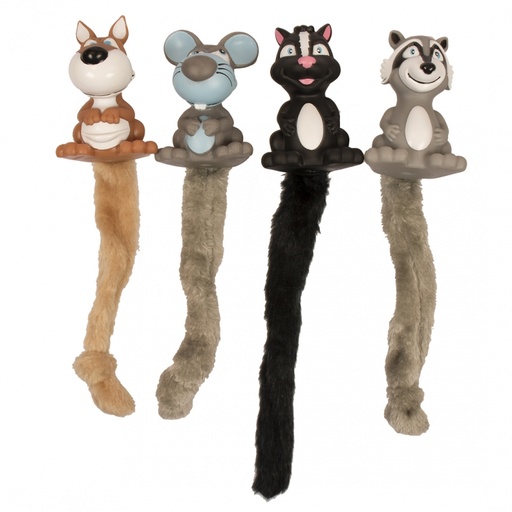 [BR_192688] VINYL PIEPENDE DIEREN MET PLUCHE STAART 24x12x8cm