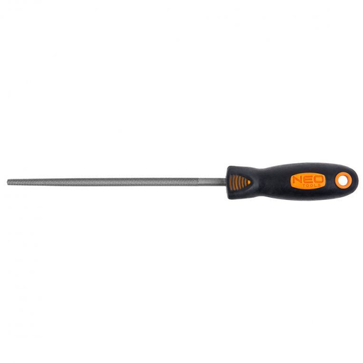 [37-222] Metaalvijl 200mm, Rond Grofte 2, T12 Staal, TPR Gecoat