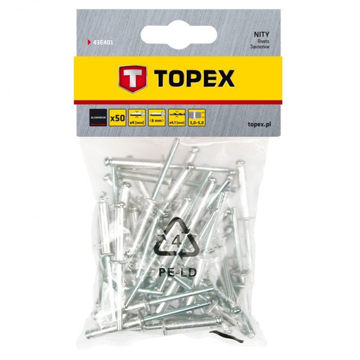 [43E401] Popnagels 4,0x8mm 50 Stuks Verpakking, Aluminium