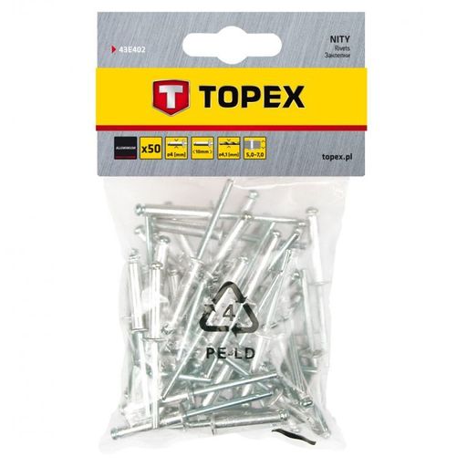 [43E402] Popnagels 4,0x10mm 50 Stuks Verpakking, Aluminium