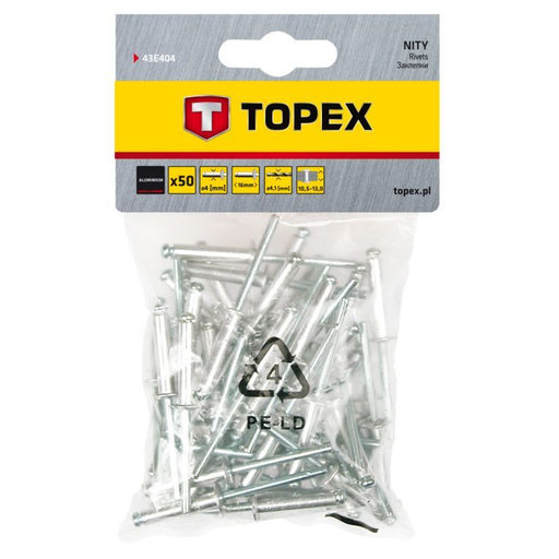 [43E404] Popnagels 4,0x16mm 50 Stuks Verpakking, Aluminium