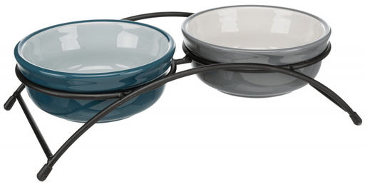 [24536] Keramische Voer/Waterbak-Set Eat on Feet, 2 × 0,6 l/ø15 cm, petrol/lichtpetrol/g