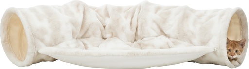 [BR_202715] Speeltunnel Nelli met ligplaats, pluche, 55 × 27 × 116 cm, wit-taupe