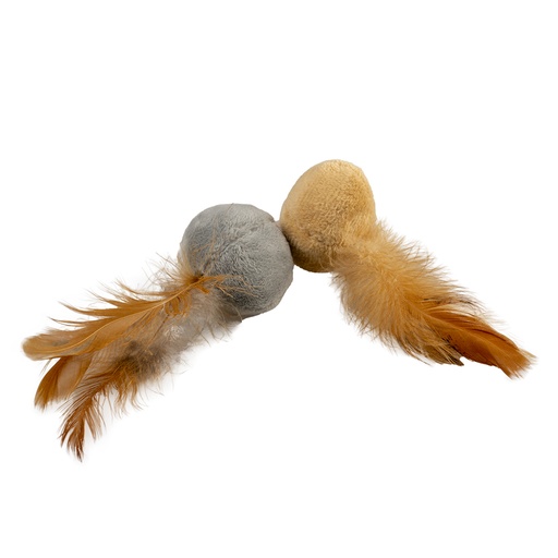 [BR_202784] CUSHY BALLEN MET VEREN 2pc - 12x4x5cm bruin/grijs