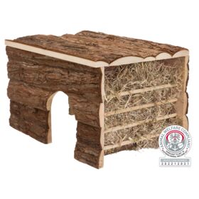 [BR_203047] Huis Ila met ruif, schorshout, 40 × 25 × 29 cm