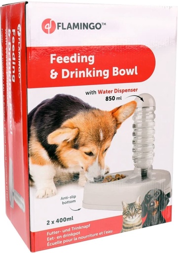 [BR_204013] VOERBAK MET WATERVERDELER ALUN 850ML GRIJS 32x22x30,5CM