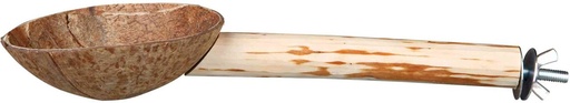 [BR_204087] Zitstok met voerbak, kokosnoot/hout, 25 cm/ø 18 mm