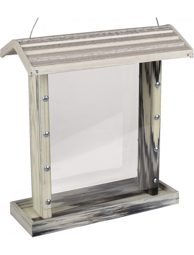 [110314              ] VOEDERSILO ZADEN JONY KUNSTSTOF MET HOUT WIT/GRIJS 26x13,5x28,7CM