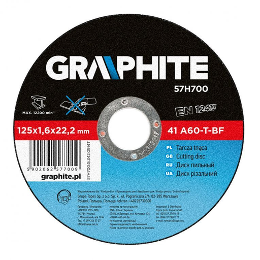 [57H700] Doorslijpschijf 125x22x1,6mm Metaal