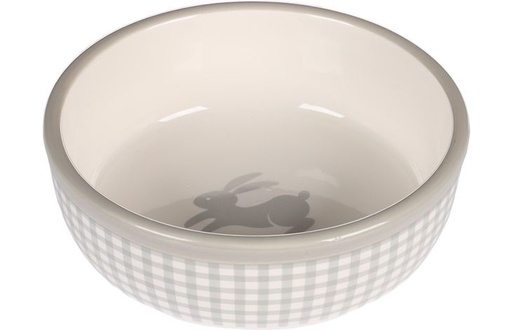 [BR_215678] EETPOT KONIJN MYLO KERAMISCH GRIJS- WIT ROND 360ML 13,5x4,5CM