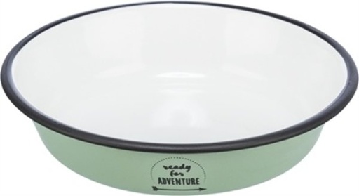 [25214] Voer/waterbak, plat, email/RVS, 0,2 l/ø 12 cm, groen