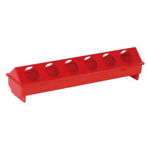 [12753] KIPPENVOERBAK PLASTIEK RONDE GATEN 51x12x11,5cm rood