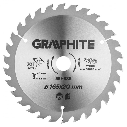 [55H686] Blad 165mm, Asgat 20mm, Tanden 30, Dikte 1,5mm, Zaagdikte 2,6mm, Geometry ATB, M