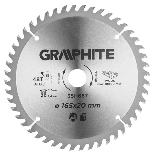 [BR_217319] Blad 165mm, Asgat 20mm, Tanden 48, Dikte 1,5mm, Zaagdikte 2,0mm, Geometry ATB, M