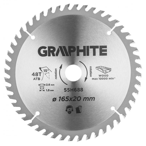 [BR_217320] Blad 165mm, Asgat 20mm, Tanden 48, Dikte 1,5mm, Zaagdikte 2,6mm, Geometry ATB, M