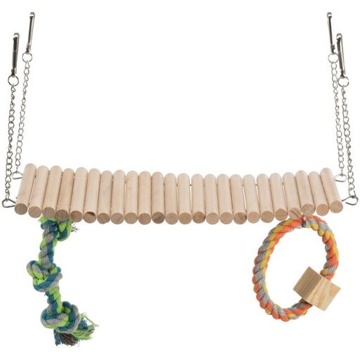 [BR_224532] Hangbrug m. touw & speelgoed, hamsters, hout/touw, 30 × 17 × 9 cm