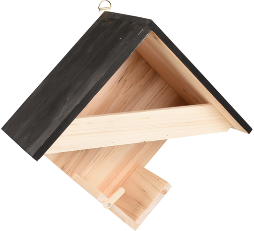 [BR_225428] VOEDERHUIS + VOEDERPOTHOUDER DION HOUT NATUUR/ZWART 30,5x15x29CM