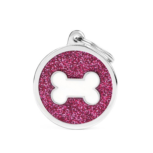 PINK BIG GLITTER CIRCLE WHITE BONE