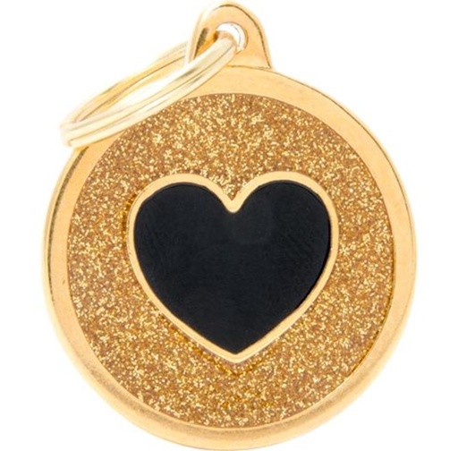 GOLD BIG GLITTER CIRCLE BLACK HEART