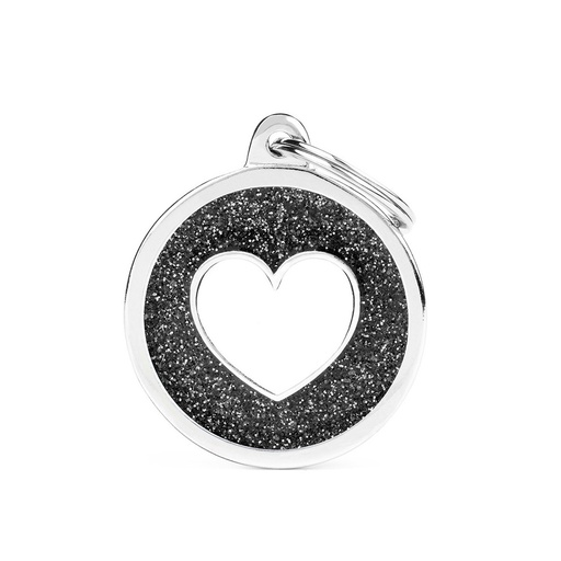 BLACK BIG GLITTER CIRCLE WHITE HEART