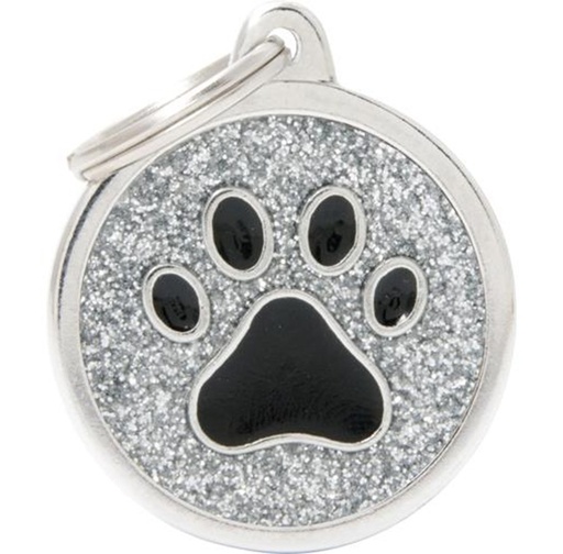 [GL06GREY] GREY BIG GLITTER CIRCLE BLACK PAW