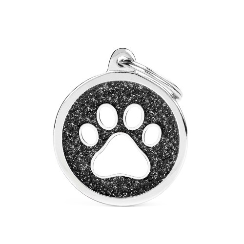 BLACK BIG GLITTER CIRCLE WHITE PAW